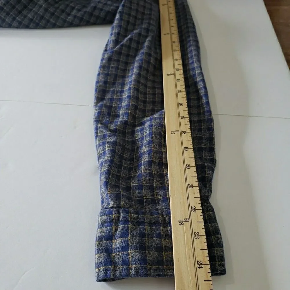 Banana Republic Luxe Flannel Camden Fit Blue Plaid Button Up Long Sleeve Sz L